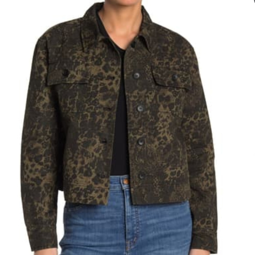 Animal Print Cropped Denim Jacket